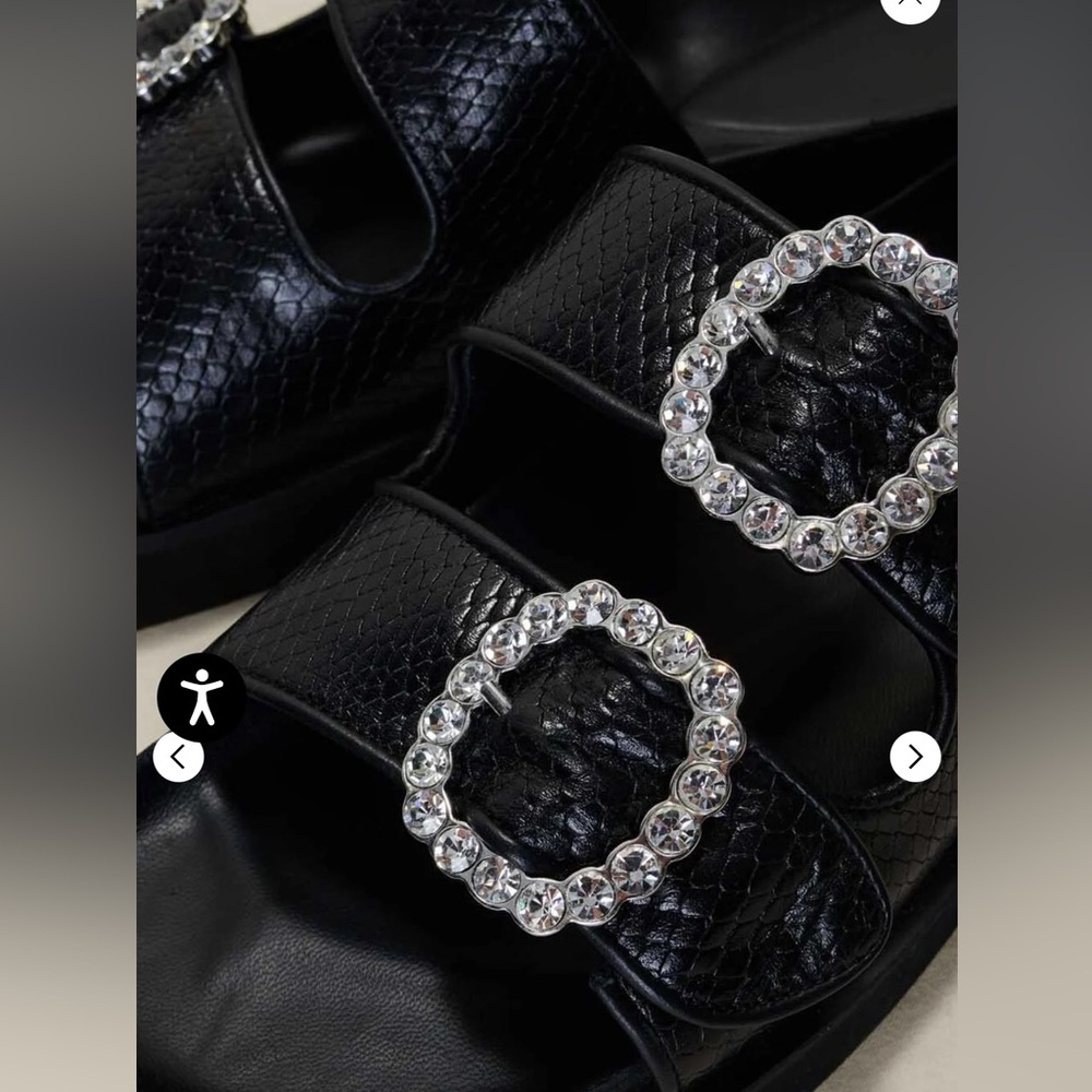 Maje Paris Black Slide Sandals with Rhinestone Buckles NWOB- FR 40- US 9.5/10 - Picture 5 of 12